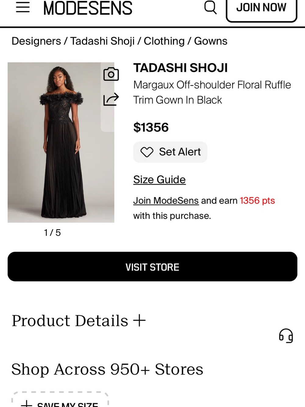 Tadashi Shoji Black Off-Shoulder Floral Ruffle Gown with Pleated Skirt